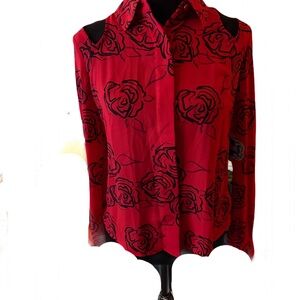 Red Floral Women's Top with cut out on back & shoulder